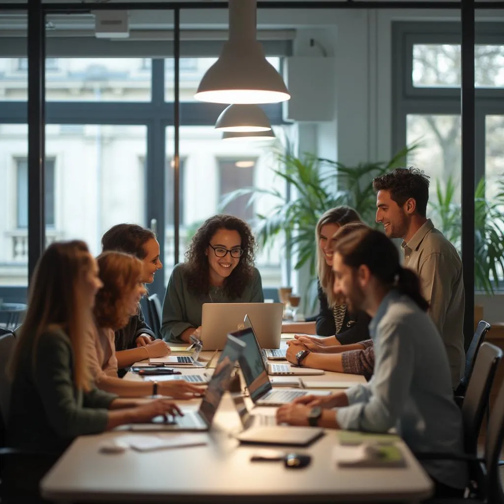 Équipe travaillant ensemble dans un bureau moderne